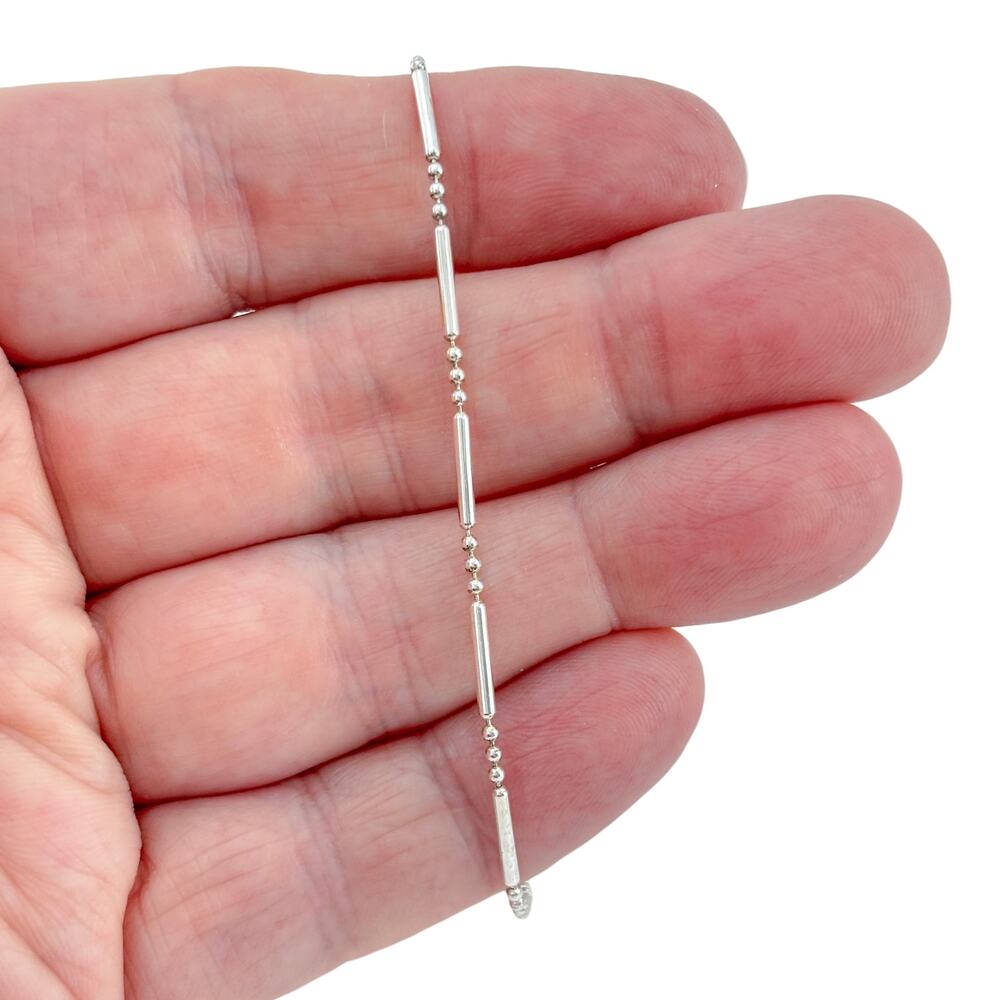 Vintage Italian Sterling Silver 925 Bar Link Bead Bracelet 7.75"